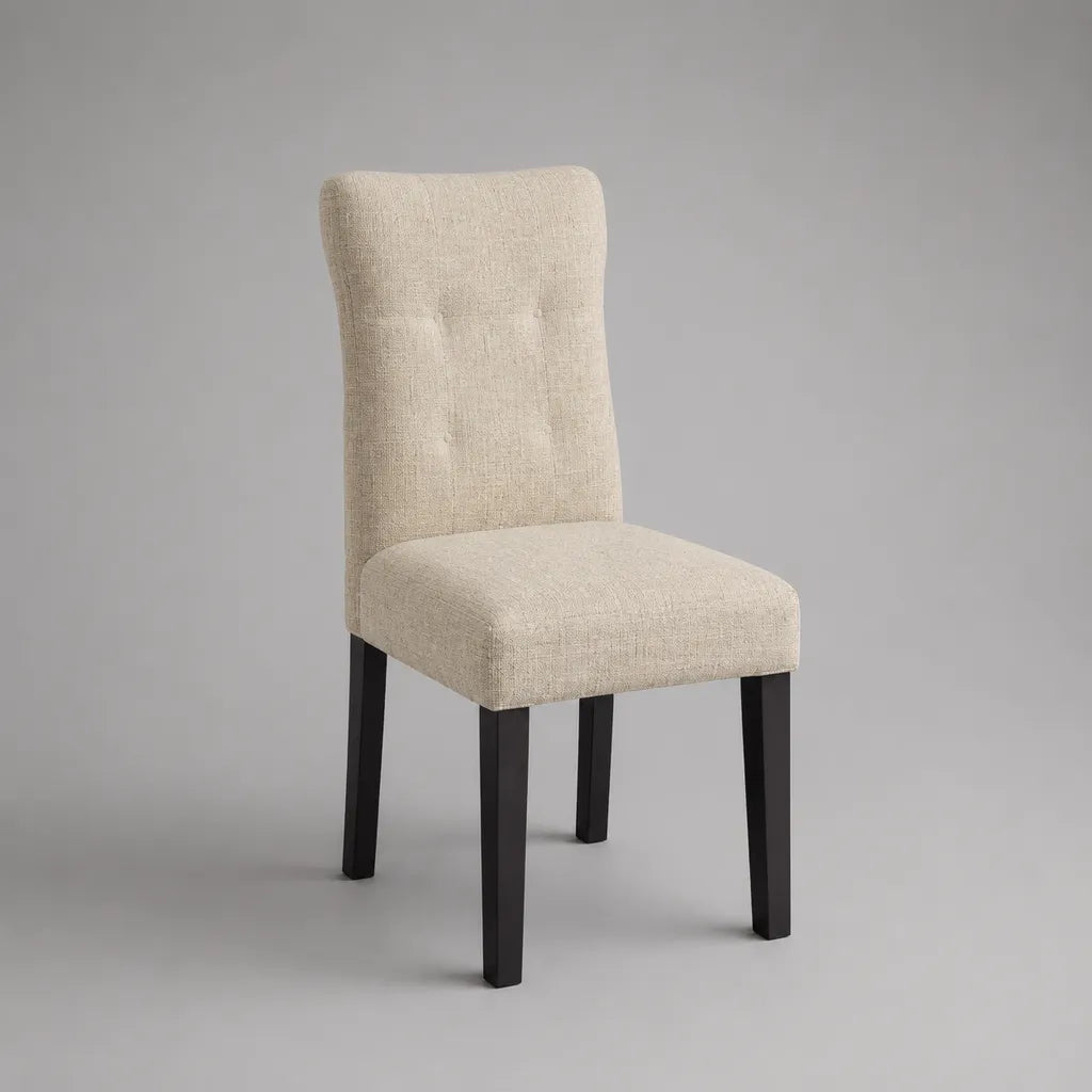 Sedia imbottita con schienale alto beige con piedini in poliestere nero e eva solida, 47 × 55 × 100 cm