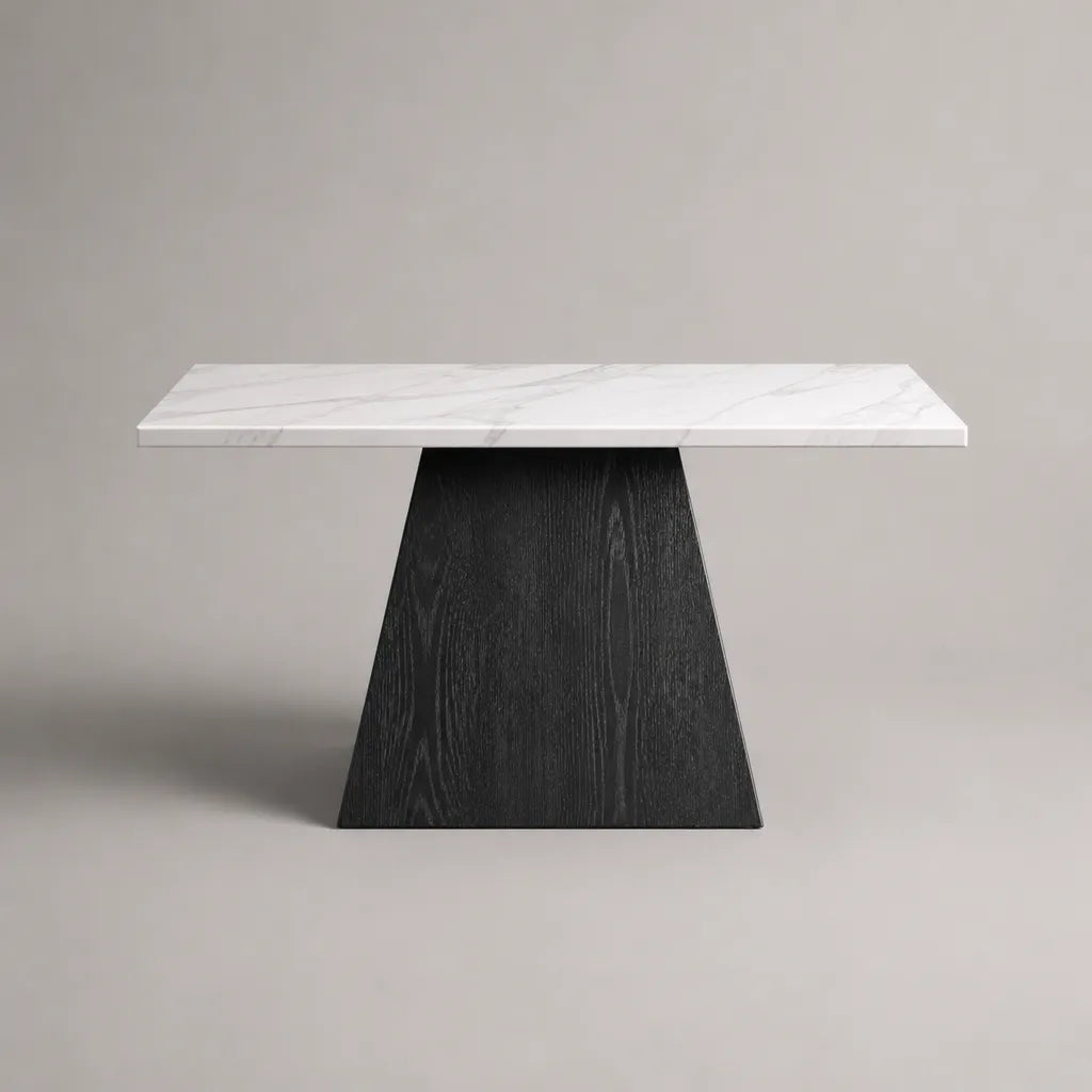 MDF rettangolare basso tavolo effetto marmo bianco, centrale nero piede trapezoidale, 100 × 50 × 45 cm