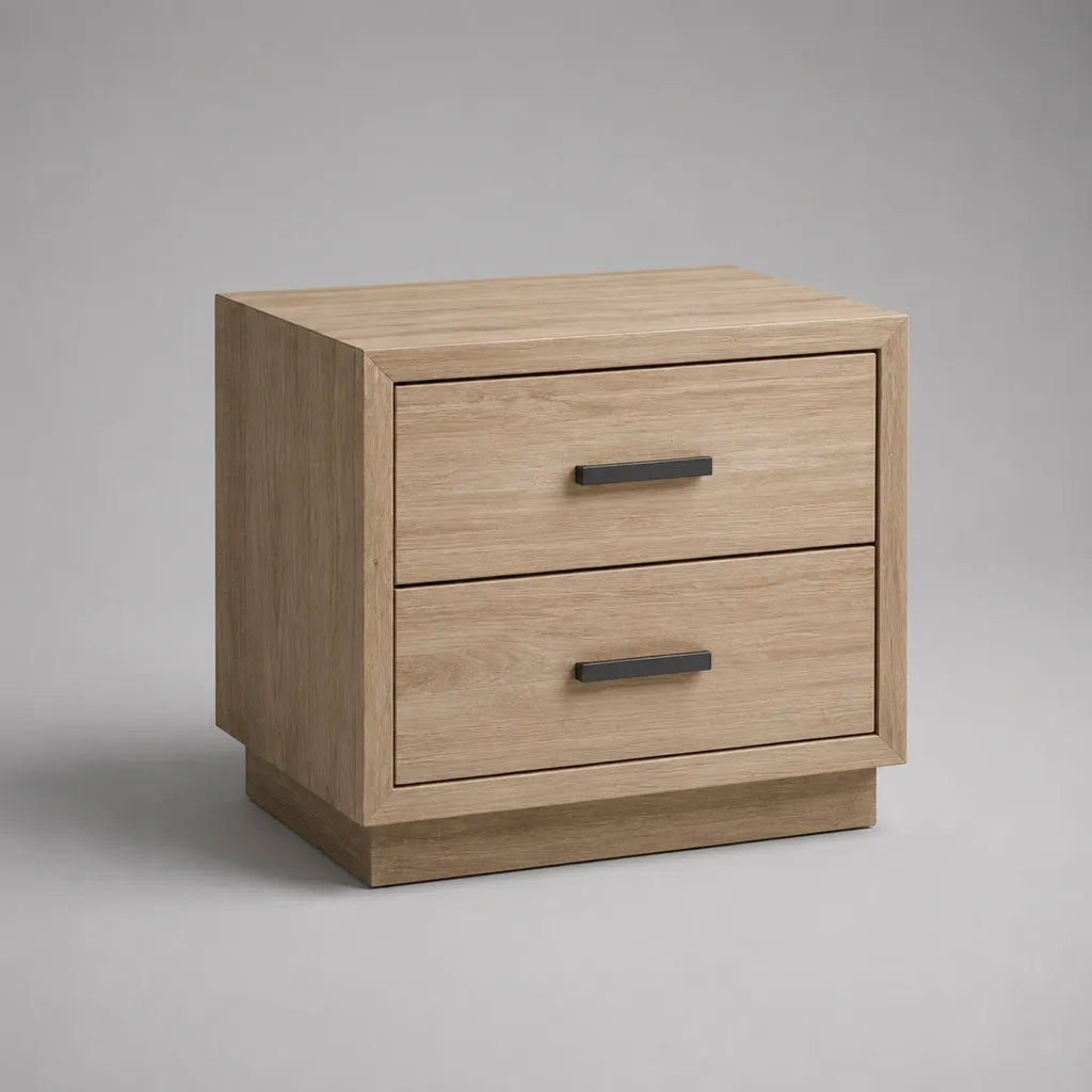 Comodino rettangolare in pannelli a particelle, 2 cassetti, rovere leggero e antracite, 50 × 40 × 55 cm