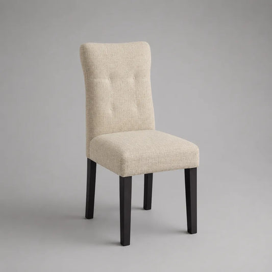 Sedia imbottita con schienale alto beige con piedini in poliestere nero e eva solida, 47 × 55 × 100 cm