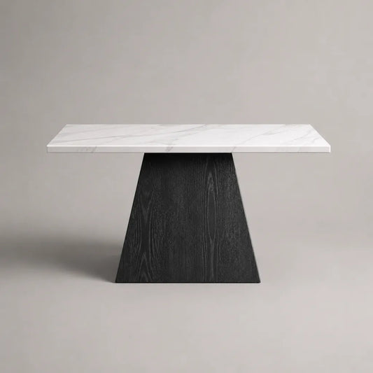 MDF rettangolare basso tavolo effetto marmo bianco, centrale nero piede trapezoidale, 100 × 50 × 45 cm