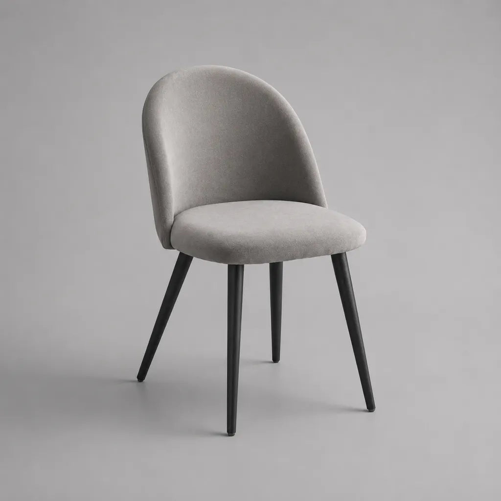 Sedia imbottita in velluto poliestere e acciaio, grigio e nero, 49 × 55 × 82 cm